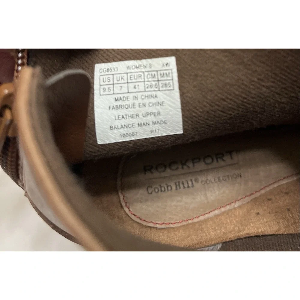 Rockport Cobb Hill Ruched Leather Booties Brown Buttons Back Zip Women's 9.5